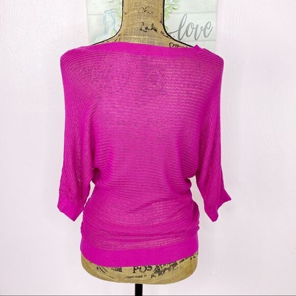 Express Y2K Sheer Mesh Dolman Sweater Top Raspberry Pink XS Fitted - Picture 4 of 10